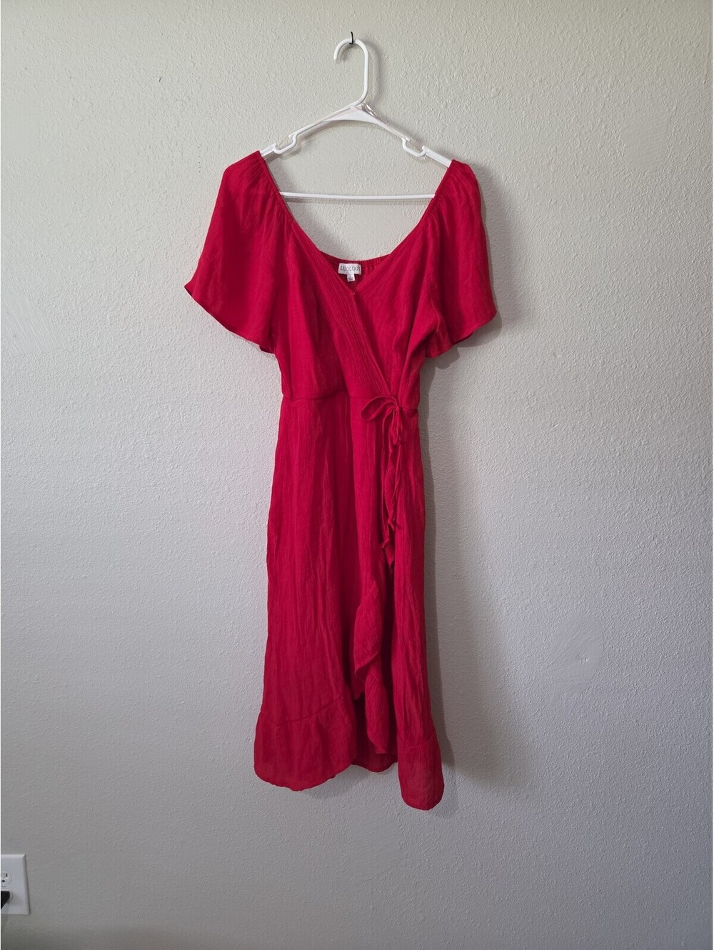 Women's Red Wrap Dress with Flutter Sleeves